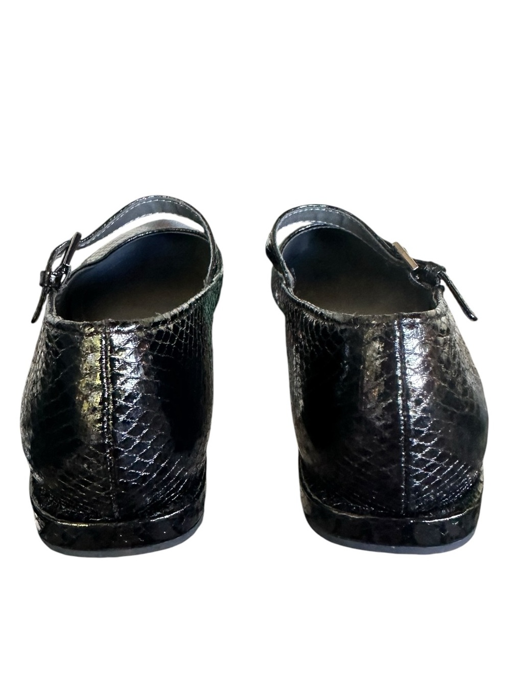 FRANCO SARTO Nalin Black Snakeskin Patent Leather Pointed Toe Mary Jane Flats - Picture 4 of 10